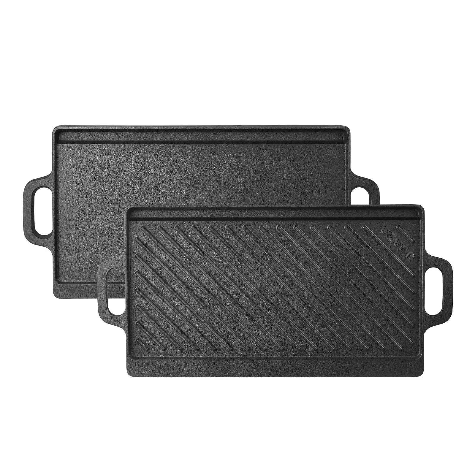 VEVOR Sturdy Nonstick Durable Heatproof Multi-Grill Cast Iron Reversible Grill-Griddle Pan, 20x9 in, Pre-Seasoned Oil-Ready Dual-Sided Plate with Handle, Portable Rectangular Cookware for Outdoor BBQ, Oven, Gas Stove