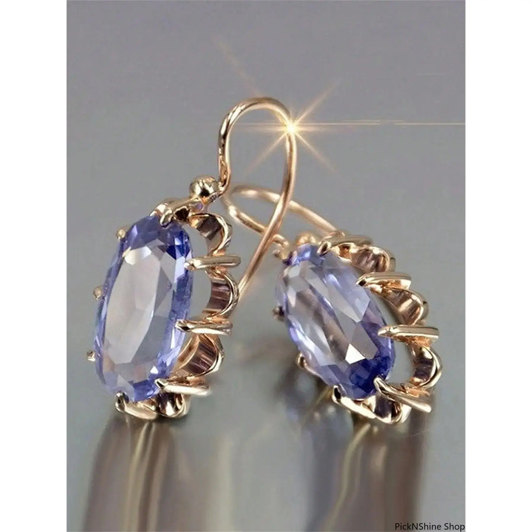 Gold-Tone Dangle Earrings for Women, Waterdrop Design with Secure-Set Purple Cubic Zirconia, Glamour Copper Jewelry for Wedding & Party, Drop Earrings