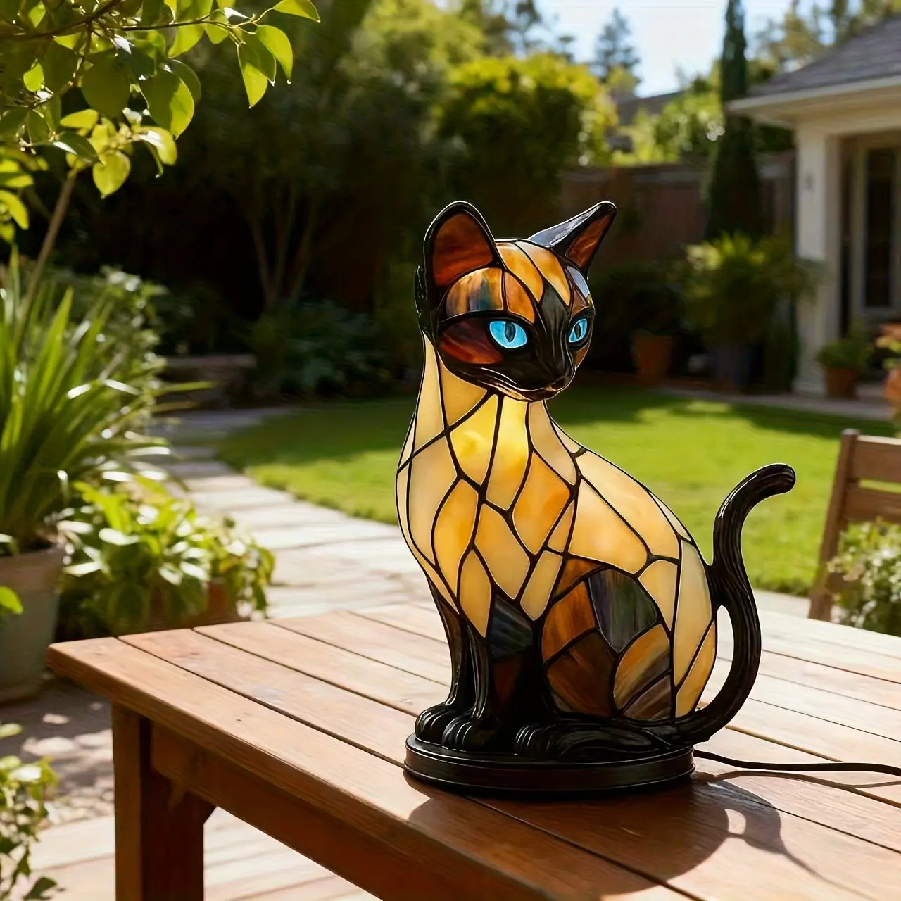 Cat Lamp with USB- LED Night Light - Cute Kitten Shape Resin Lamp Suitable for Desks, Fireplaces & Outdoor Table Decor, Cozy Glow for Cat Owners, Fun Pet-Themed Gift