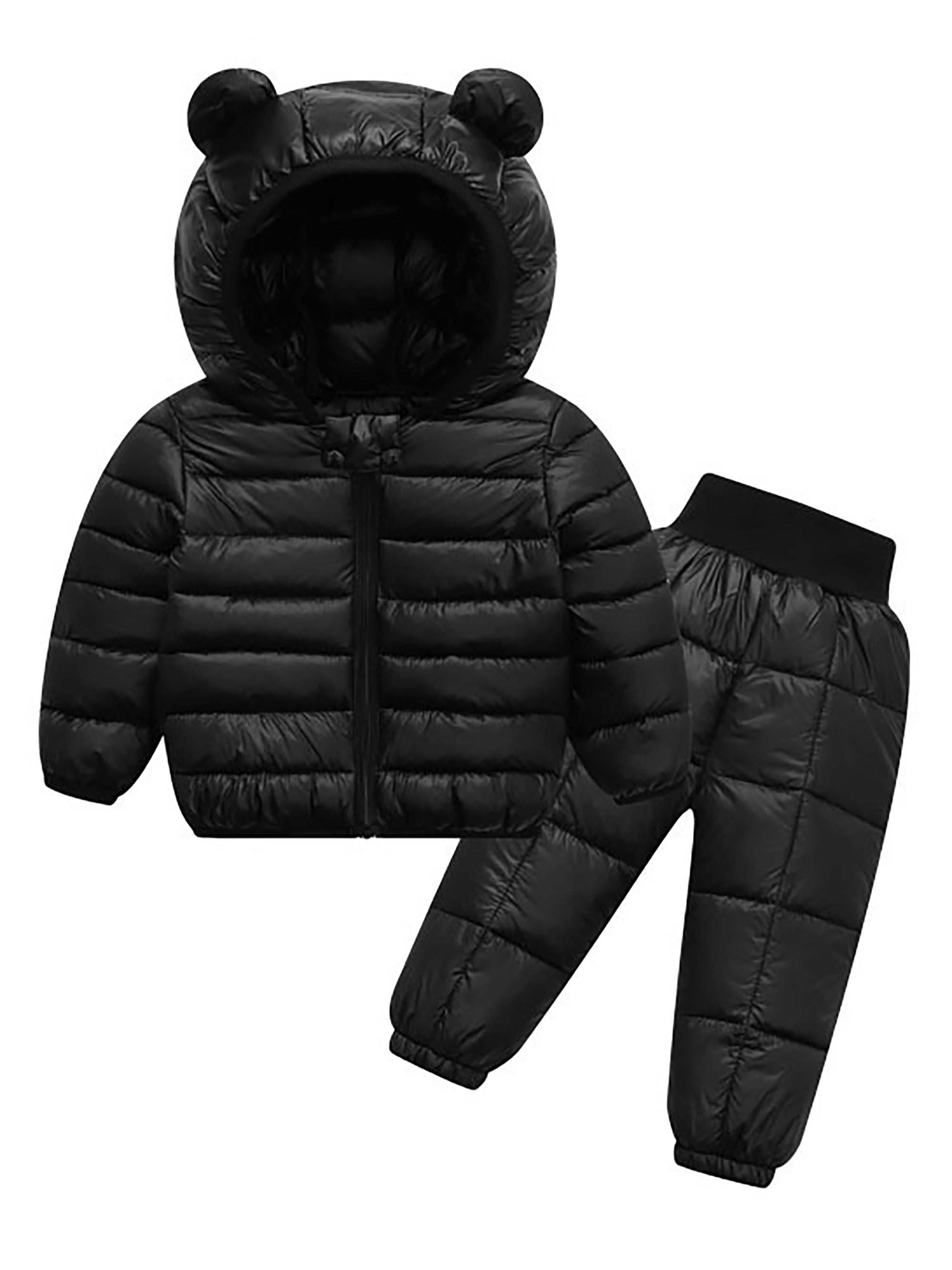 (New)2pcs ' European/American Style Winter Ski Suit Set - Boys & Girls Bear Ear Hooded Jacket & Pants with Coat & Matching Snow Pants, Thickened for Skiing, Ice Skating, Outdoor Play (Pink, Hand Washable), Perfect for Outdoor