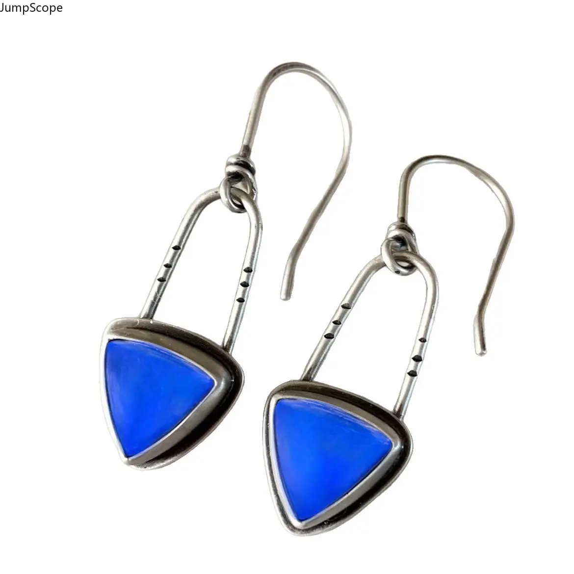 Cool-Tone Triangle Blue Stone Drop Earrings - Clean Minimalist, MDF-Steel, Casual Wear Accessory for Everyday & Office Looks, Gentle Gift for Her