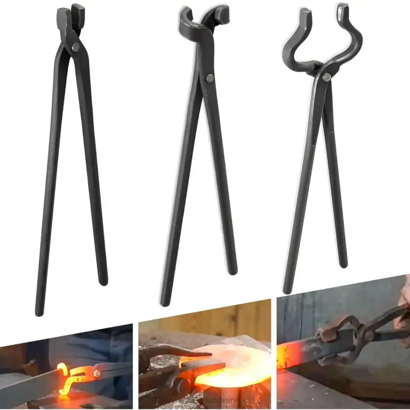 CC46 BoltNest Hardware Assembled Flat Tongs Set - Steel Tongs for Blacksmithing and Bladesmithing