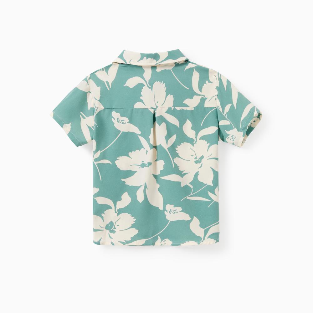 PatPat Family Matching Leaf Print Green Short-sleeve Shirt or Sling Shirred Dress Set