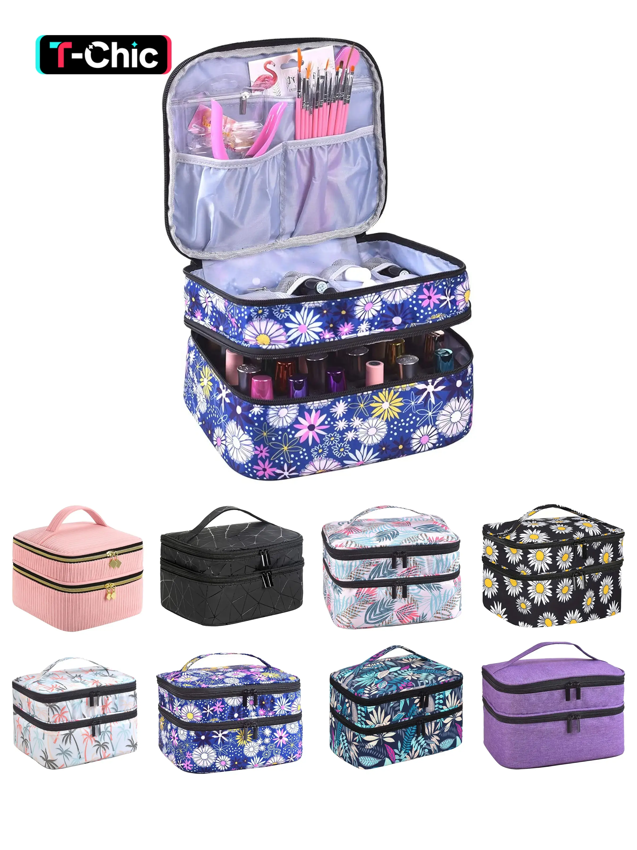 Nail Polish Organizer- Holds 30 Bottles Nail Supply Organizers and Storage Double-layer Nail Bag Organizer Case Nail varnish Organizer Nail Polish Storage Bag with Handle, Makeup Storage Bag, Cosmetic Bags, Nail Supplies Organizer