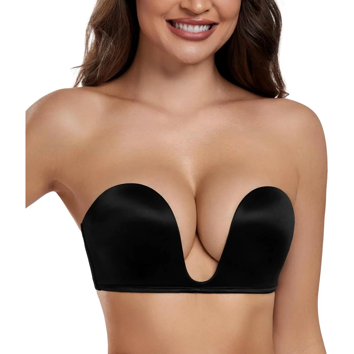 Women's Demi Padded Strapless Underwire Bra - Deep U-Neckline, Adjustable Halter Strap, Criss Cross, Seamless, Skin-Friendly, Elastic Stretch Band, Hook and Eye, Bridal Lingerie, Comfortable for All Seasons & Everyday Wear