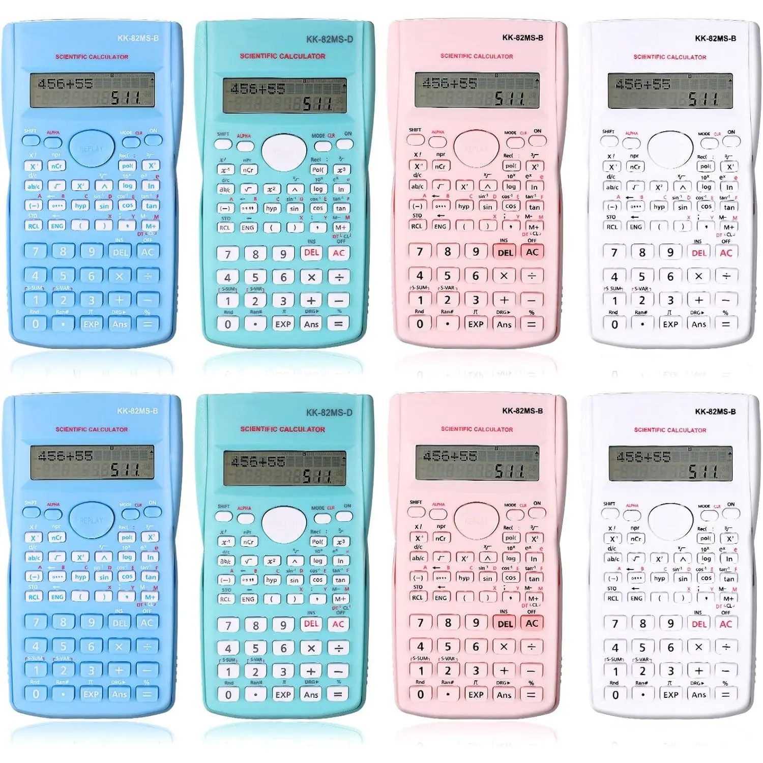 8 count 2 Line LCD Engineering Scientific Calculator Non Graphing Scientific Calculator for Engineering Students Function Calculators for School Financial Business Office, , Blue, Green, White
