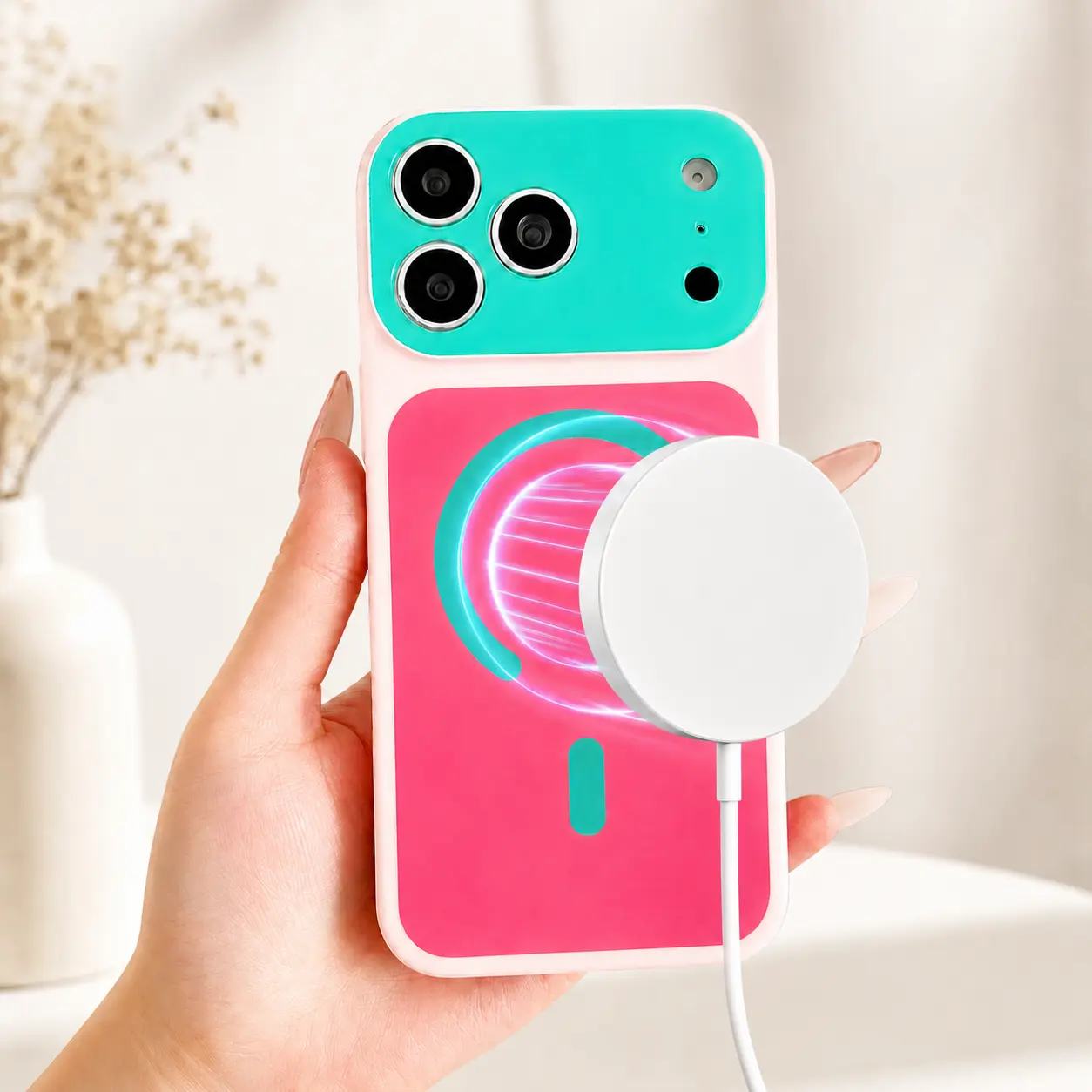 Dopamine Color Magnetic Case for iPhone 17 16 15 14 13 Pro Max, Color Block Case compatible with MagSafe, Soft Touch Skin Matte Back Cover, Ultra Slim Thin Hard PC Case Cover for Girls Women