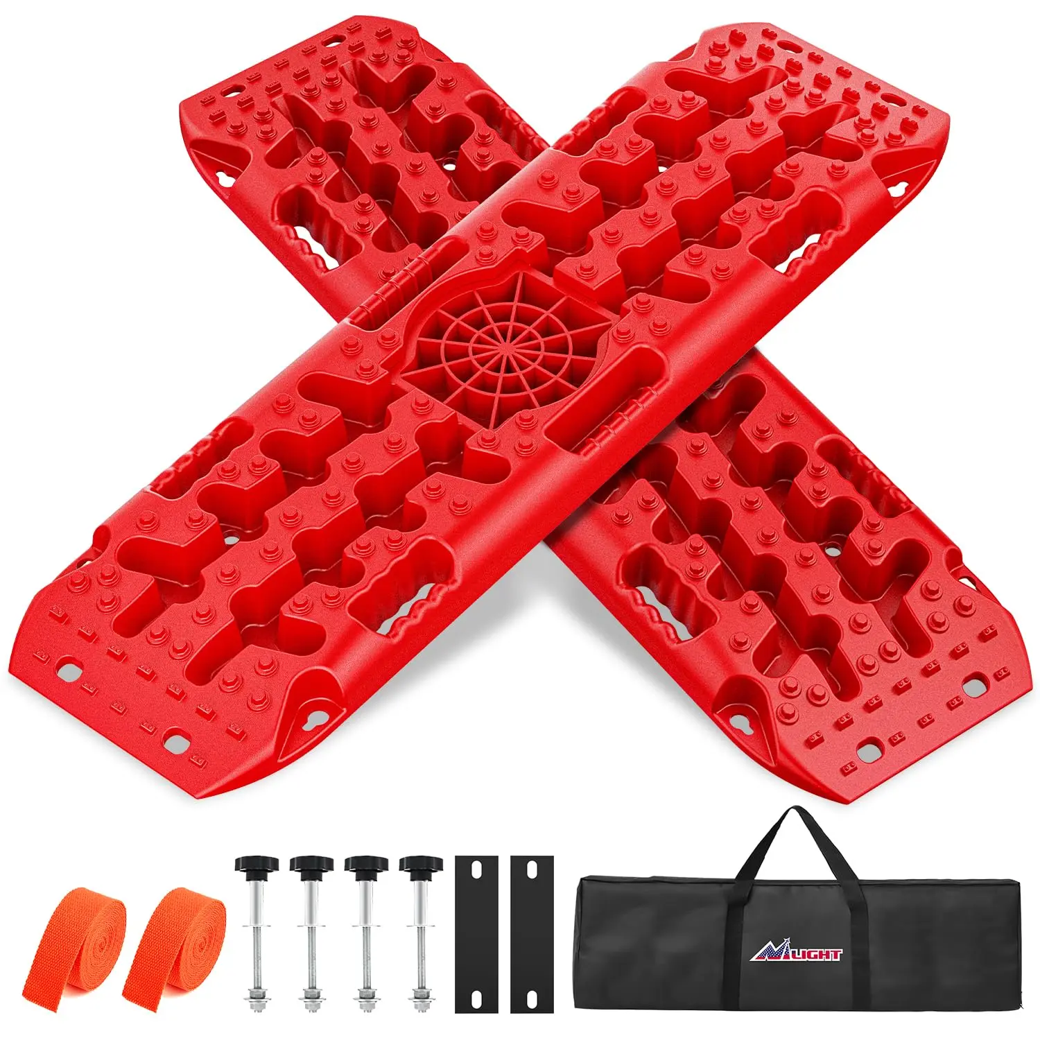 Nilight Off-Road Polymer Traction Boards, 2-Piece Toothed Grip Recovery Tracks with Round/Square Jack Lift Base, Mud & Sand Tire Recovery Mats for 4x4 Trucks, Bag-Included & DIY Mounting Compatible