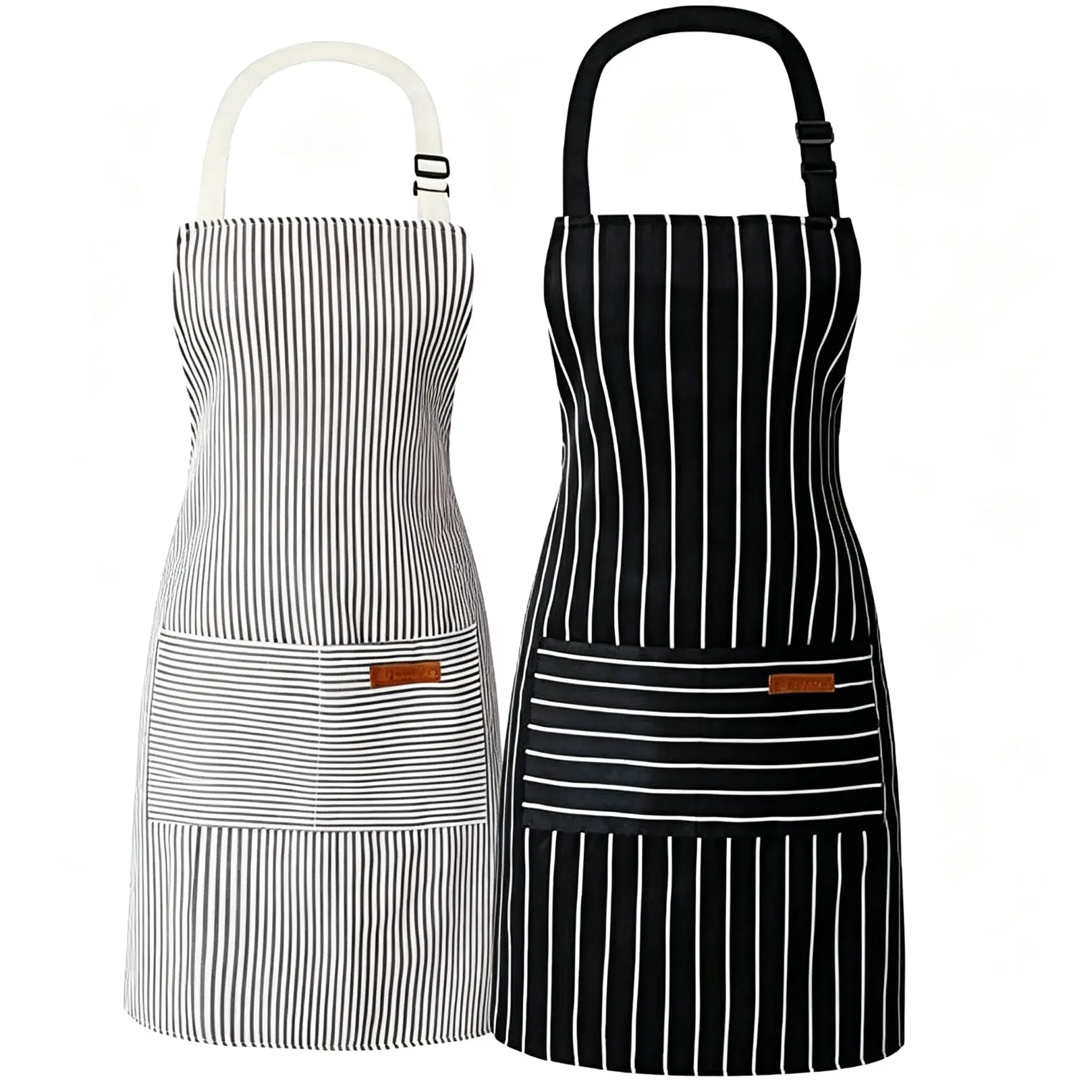 Vintage Striped Chef Apron 2 Pack, Adjustable Neck Strap Bib Apron with Pockets, Unisex Kitchen Cooking Apron for Baking & Grilling