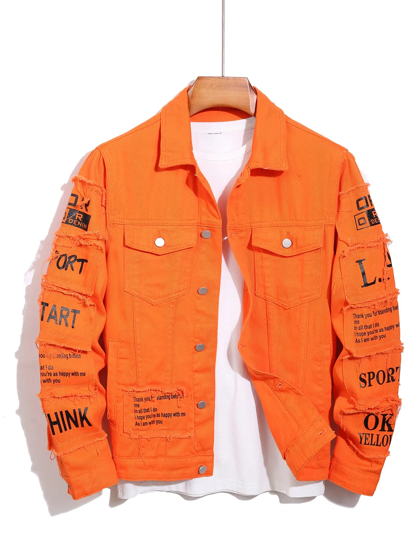 Men's Workwear Shirt Jacket, Chest Pocket Design, Casual Style for Spring and Fall, Letter Print, Fashionable and Trendy