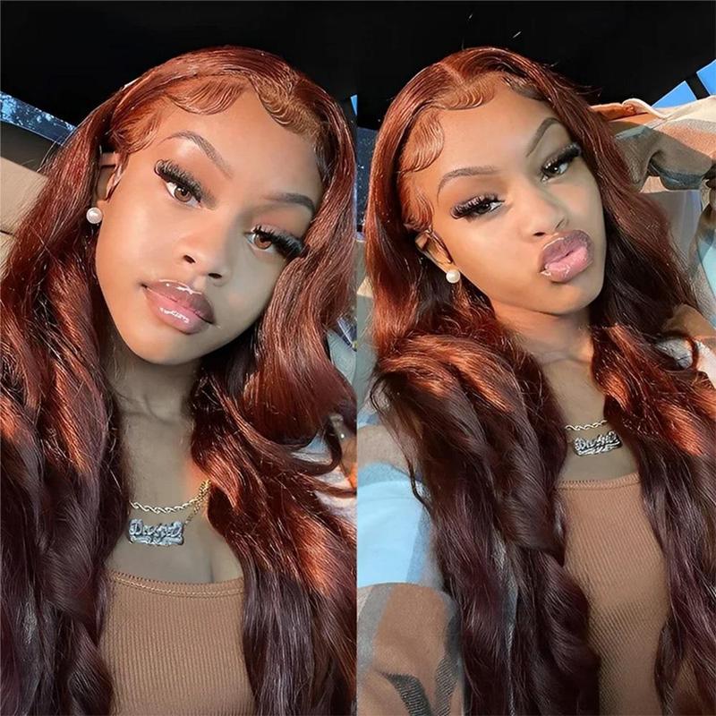 Bling Hair Dark Ginger Reddish Brown Body Wave 13x4 13x6 Hd Lace Frontal Human Hair Wig Brazilian Wavy Pre Plucked Transparent Lace Color Wig for Black Women with Baby Hair 34inch TikTokShopHolidayHaul