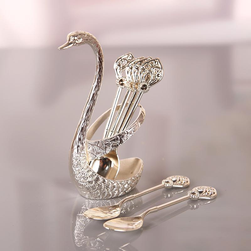 Coffee Spoons Set, Including 6 Stainless Steel Spoons and 1 Swan Base, Creative Swan Design Coffee Stirring Spoons for Dessert and Tea, Kitchen Cutlery and Tableware Utensils Supplies