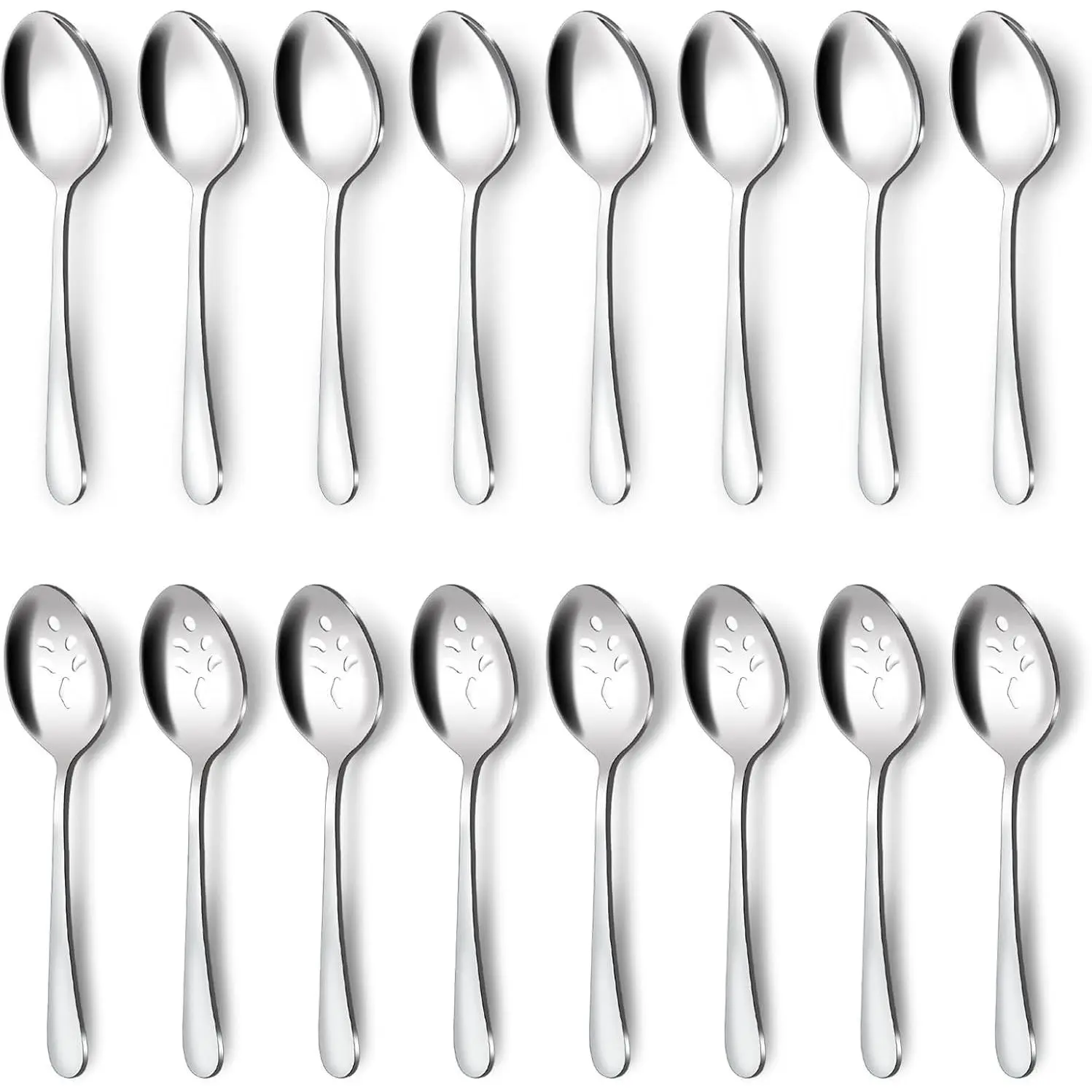 16- Serving Spoons Set - Set of 8 Serving Spoons, Set of 8 Slotted Spoons, 9.1-Inch Utensils Set for Parties, Stainless Steel, Dishwasher Safe, Large Spoon For Buffet