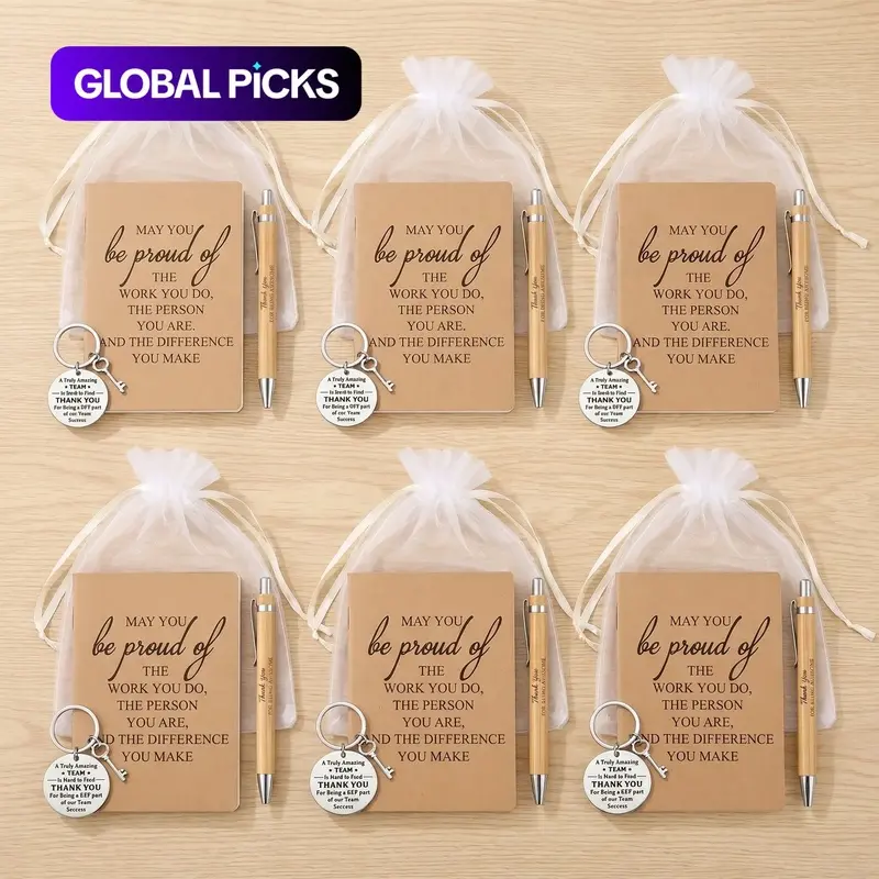 6-Set Inspirational Gift Set with Keychains, Keyrings and Bamboo Retractable Pens, Ideal for Employees and Volunteers, Volunteer Appreciation Thank You Gift, Thanksgiving and Christmas Gifts #GLOBAL PICKS
