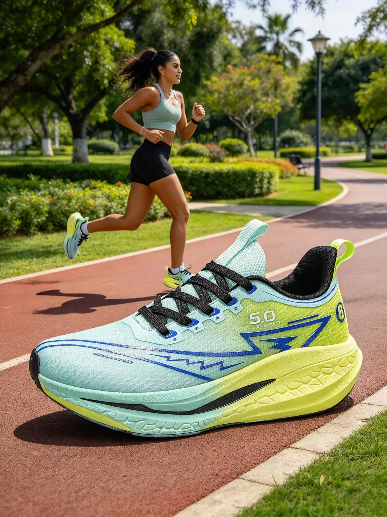 Unisex Outdoor Running Shoes, Dopamine Colorway, Thick Sole, Durable, Anti-Slip, Shock Absorption, Breathable Flyknit Upper