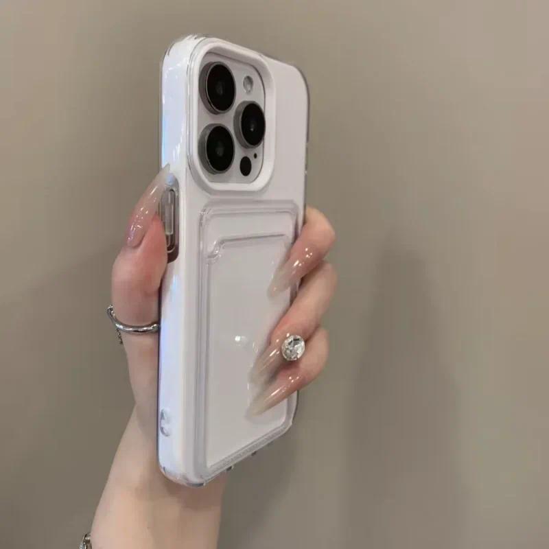 Luxury Clear Card Slot Holder Phone Case For IPhone 16 15 14 13 12Pro Max Wallet 2 in 1 Soft Protector Shockproof Candy Cover