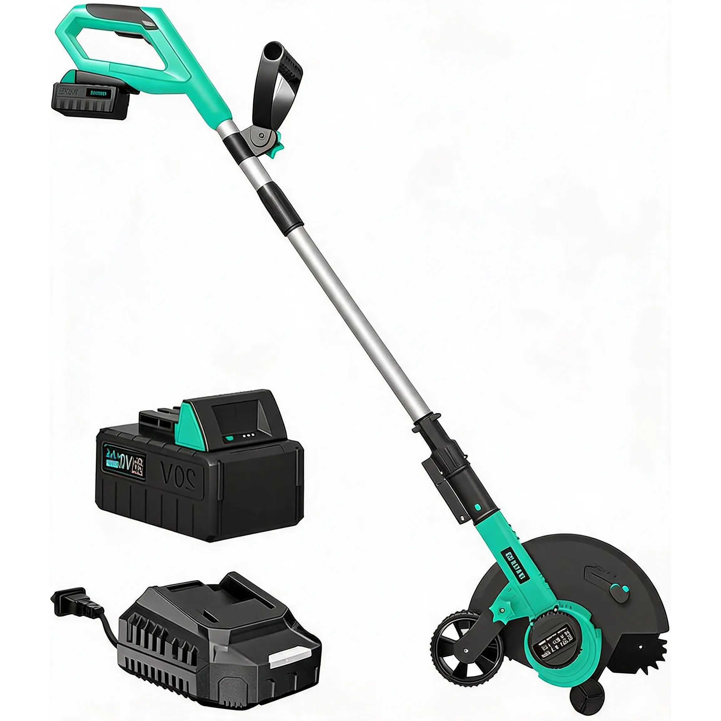 Garvee 20V Brushless Cordless Lawn Edger & String Trimmer, 9" Edger 12" Trimming Width with 4.0Ah Battery & Charger, 3 Depth Settings Dual Wheels Auto Line Feed for Lawn Sidewalk Maintenance