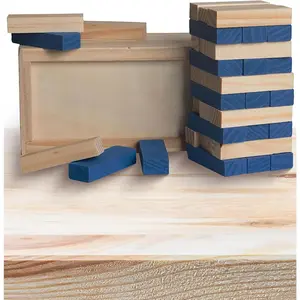 Wooden Tower Puzzle - Block Games Kids and Adults - 36 Pieces Wooden Stacking Blocks with Storage Case - Durable Tumbling Tower Game Family Game Nights & Travel - Blue, 6”