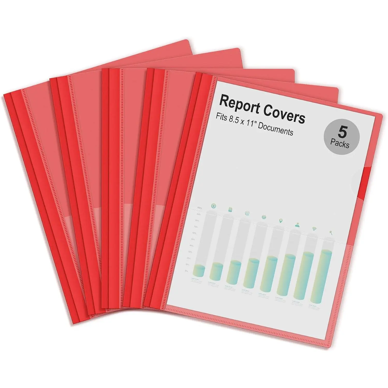 5 Packs Clear Front Report Covers with 3-Prong Fasteners, Plastic Project Presentation Folders Resume Document Covers with Red  for 8.5" x 11" Letter Size Paper for School Office Business