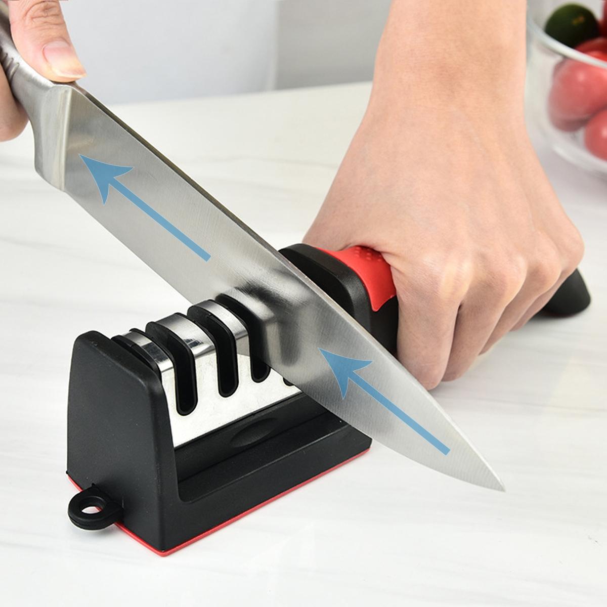 4 Stages Professional Knife Sharpener, Knife Sharpening Tool with Tungsten & Diamond & Ceramic Sharpening Rod, Knife Sharpening Tool for Kitchen & Outdoor Use