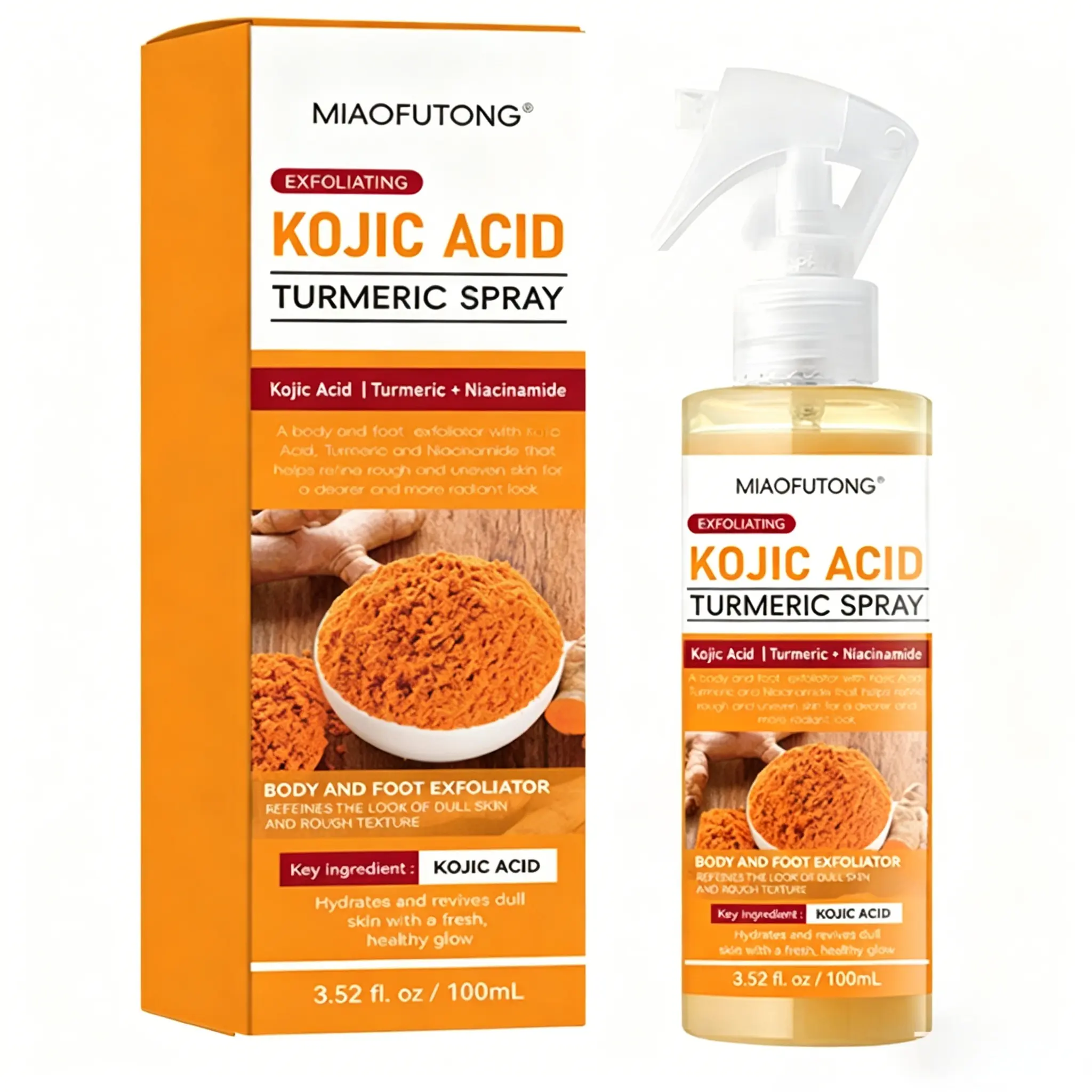 Turmeric Body Exfoliating Spray - Gentle Body Peel Mist for Smooth Skin, Remove Dead Skin Cells, Improve Rough Texture, Hydrating & Refreshing Body Care, Summer Essential, Mother's Day & Graduation Gift