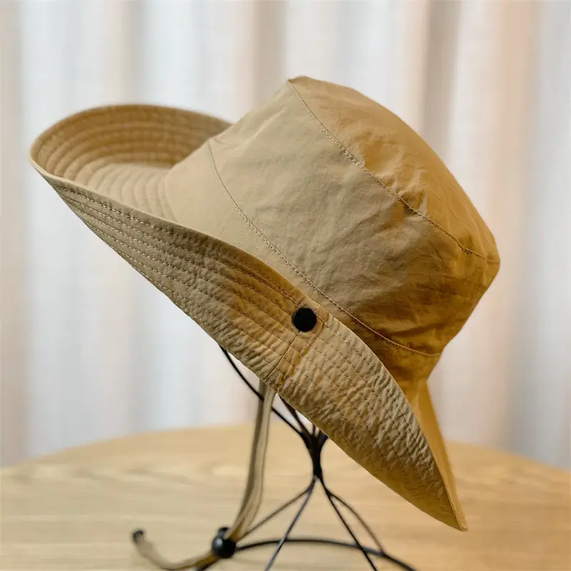 Cotton Bucket Hat with Wide Brim, Unisex Gorpcore Style Sun Hat for Hiking & Beach, Packable & Waterproof with Windproof Strap, Gorpcore Vibe, Hiking Camping