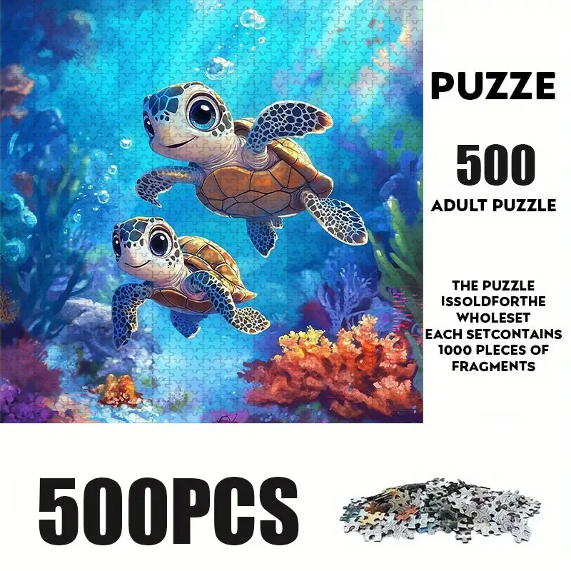 500-Piece Cute Cartoon Turtle Puzzle, Large Adult Family Interactive Toy, DIY Home Decor Brain Challenge, Festive Gift, Durable Puzzle