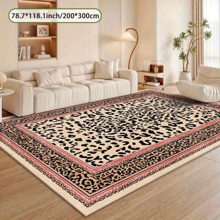 1pc Polyester Glam Contemporary Decorative Rug - Large Rectangular Black-White-Beige-Gold Leopard Print Bath Mat, Machine Washable Indoor Area Rug for Living Room, Bedroom, Living Room Mat, Home Decorative Rug