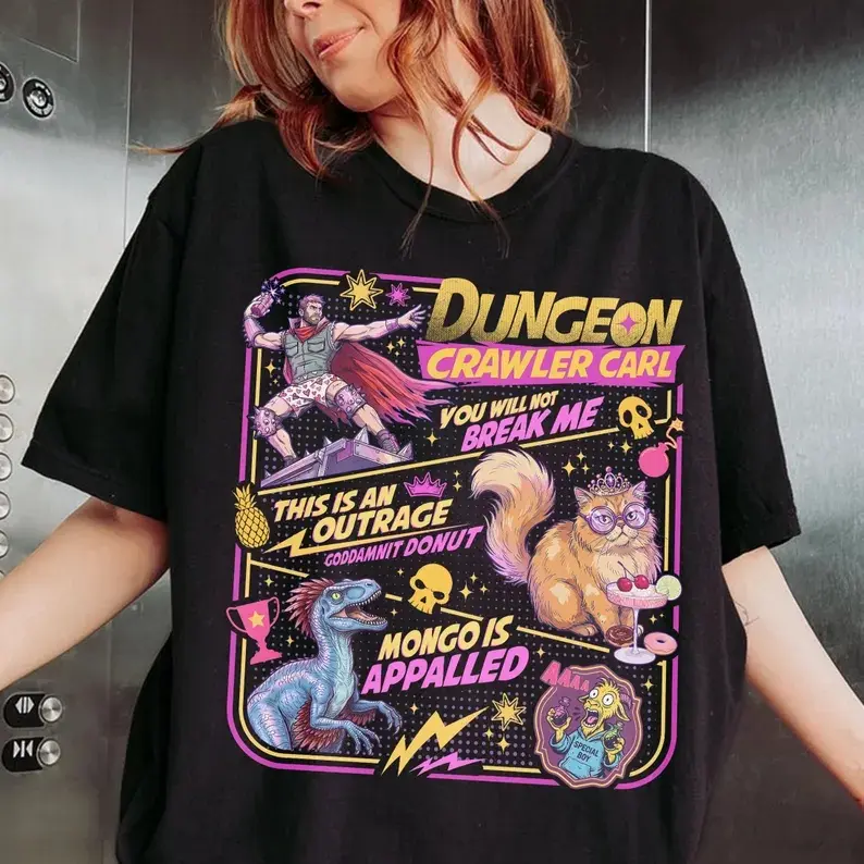 Dungeon Crawler Carl Retro T-shirt, Princess Donut And Mongo Graphic T-shirt, You Will Not Break Me, Sci Fi Book Lover T-shirt