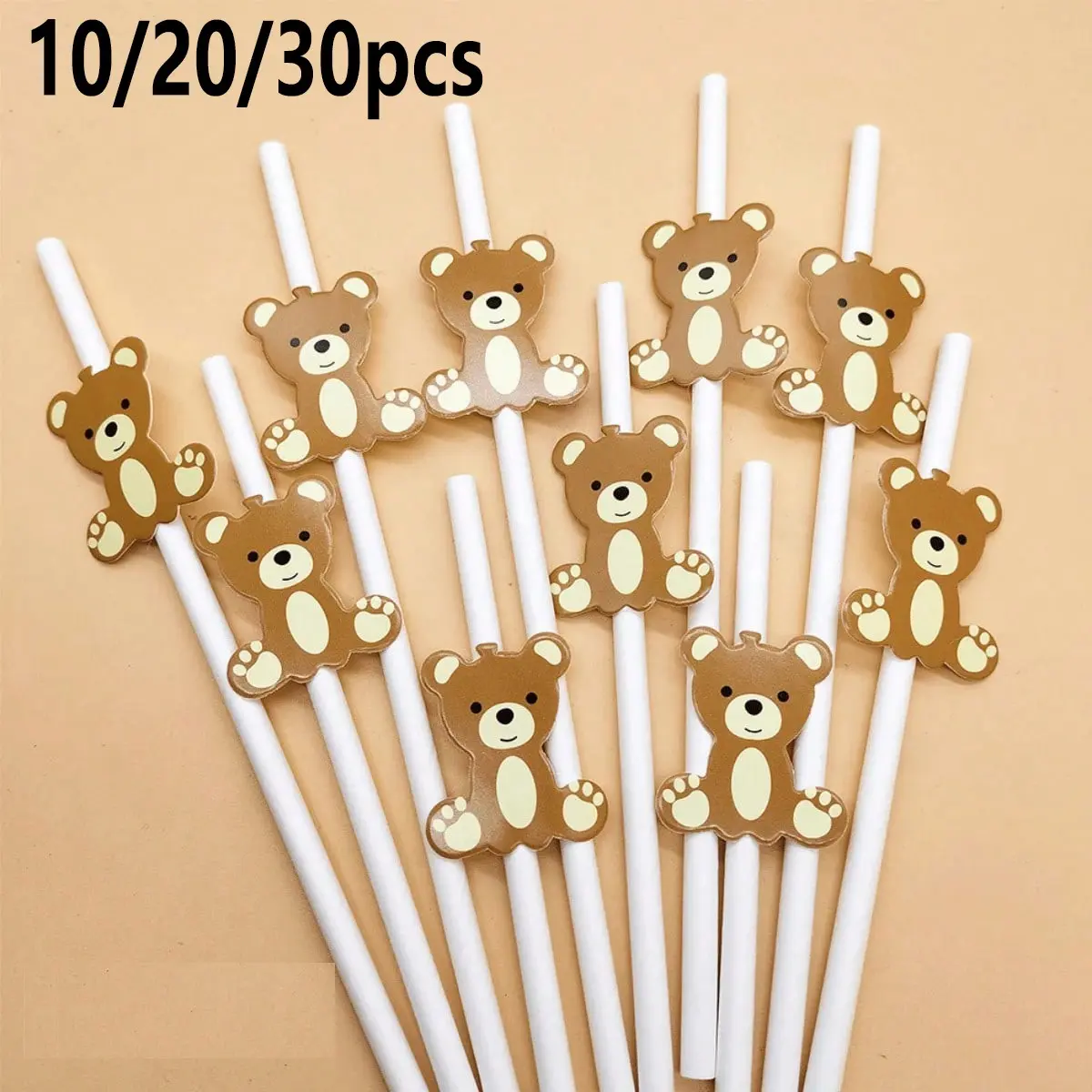 Cute Bear Pattern Colorful Straw Set, Creative Drink Straws for Birthday Parties, Dessert Tables, Christmas, School Events, Daily Use