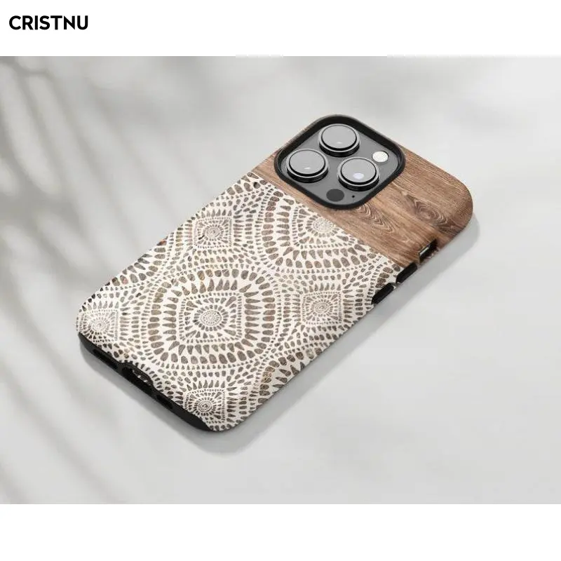 CRISTNU for iPhone 13. Boho Wood Pattern Tribal Pattern Phone Case suitable for iPhone 17, 16, 15, 14, 13, 12, 11 Pro Max Plus,screen protector,fidgets Durable Protection
