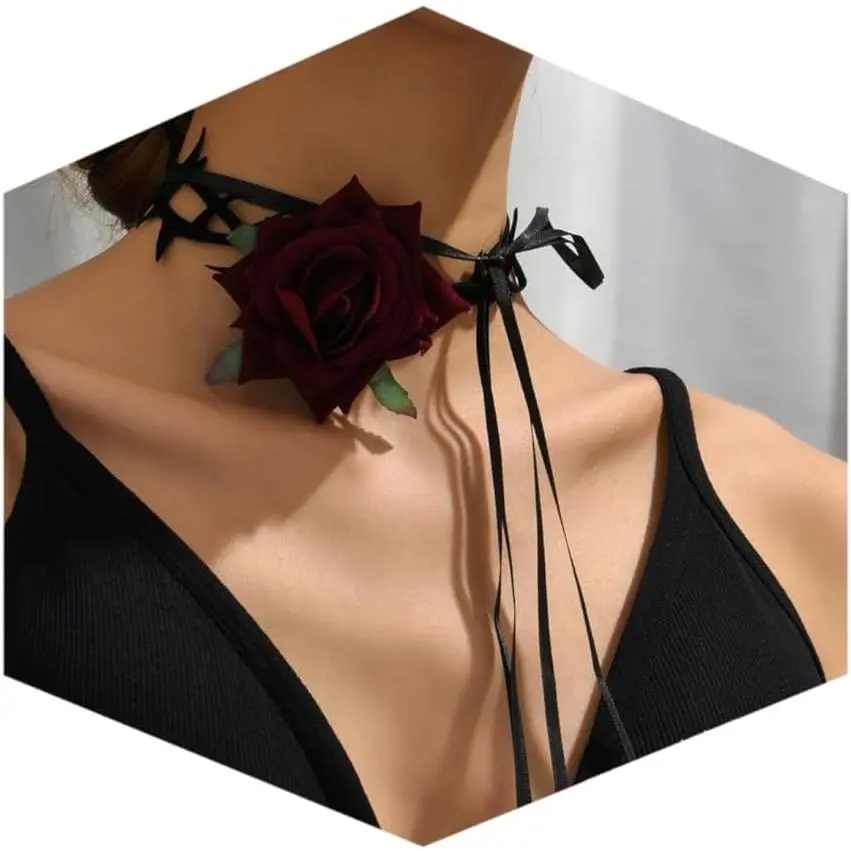 Female Black Adjustable Double-Layered Velvet Leather Lace Collar Necklace, Goth Jewelry Gift for Women, Adjustable Layered