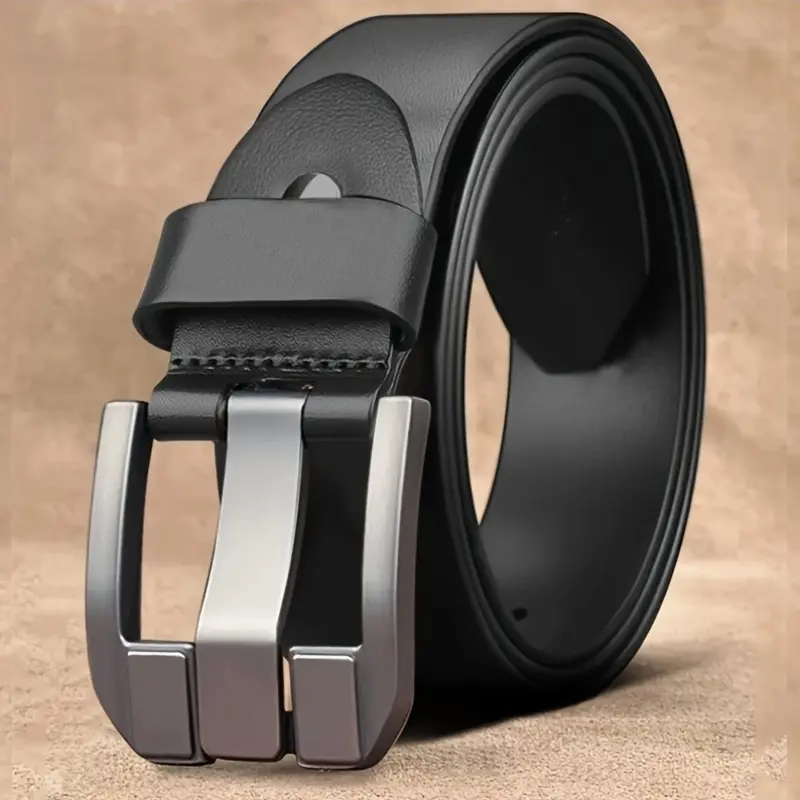 New vintage men's leather belt with stylish pin buckle, high-end business belt, simple casual versatile waist belt for men