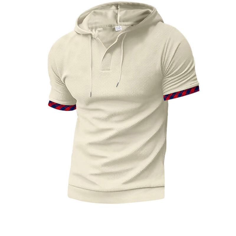Short-sleeved Men's T-shirt, Sports and Leisure Fashion Solid Color Hooded Polo Shirt for Men
