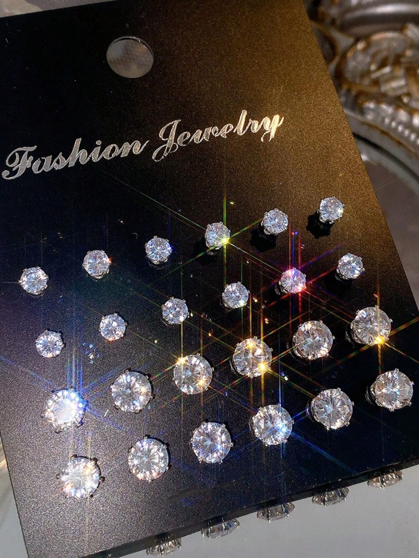 Fashion Minimalist Artificial Zircon Heart/Round/Square Shape Stud Earring Set, Gender Neutral Jewelry Gift for Graduates, Men and Women Ear Accessories, Stud Earrings