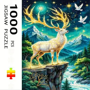 1000 Piece Deer Theme Puzzle, Large Adult Family Interactive Toy, DIY Home Decor, Holiday Scene, Mixed Colors, Perfect Gift, Durable Puzzle