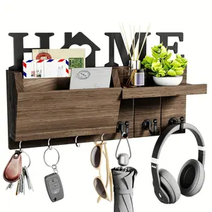Modern Wooden Key Rack with 7 Hooks, Wall-Mounted Entry Organizer for Home Office Bedroom Hallway, Surface, Wood Structure, Key Hook Wall