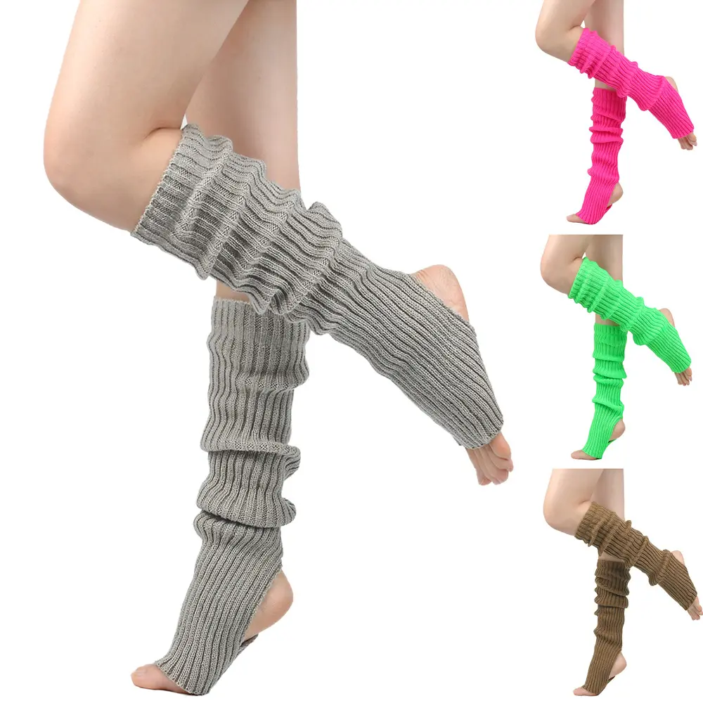 Unisex 50cm Knitted Open Heel Stirrup Leg Warmers for Kids Adults Warm Thermal Slouch Socks Leg Sleeves for Yoga Ballet Dance Training Gym Casual Daily Wear