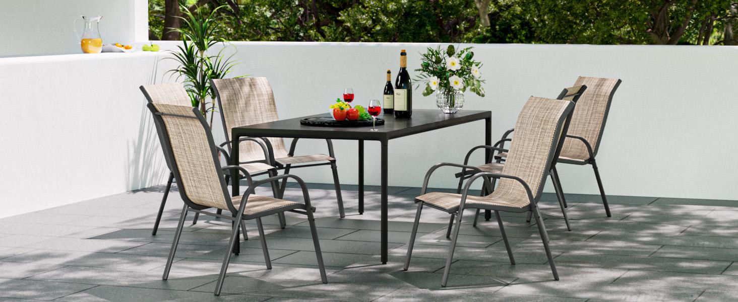 UDPATIO Greenish Spring Patio Dining Chairs Set of 2/3/4/6, Breathable Seat Fabric and Alloy Steel Frame for Backyard, Porch, Garden Chairs Outdoor Stackable Dining Chairs High Back Lumbar Support Durable Qualities