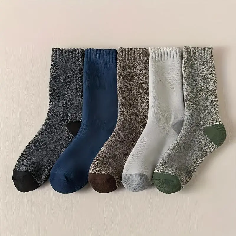 5 Pairs of Men's and Women's Thickened Warm Winter Socks - Soft and Comfortable Knitted Round Head Socks for Cold Weather, Polyester and Elastic Blend Womenswear Bridal Basic Minimalist thigh high socks socks women thigh high socks Essential Everyday