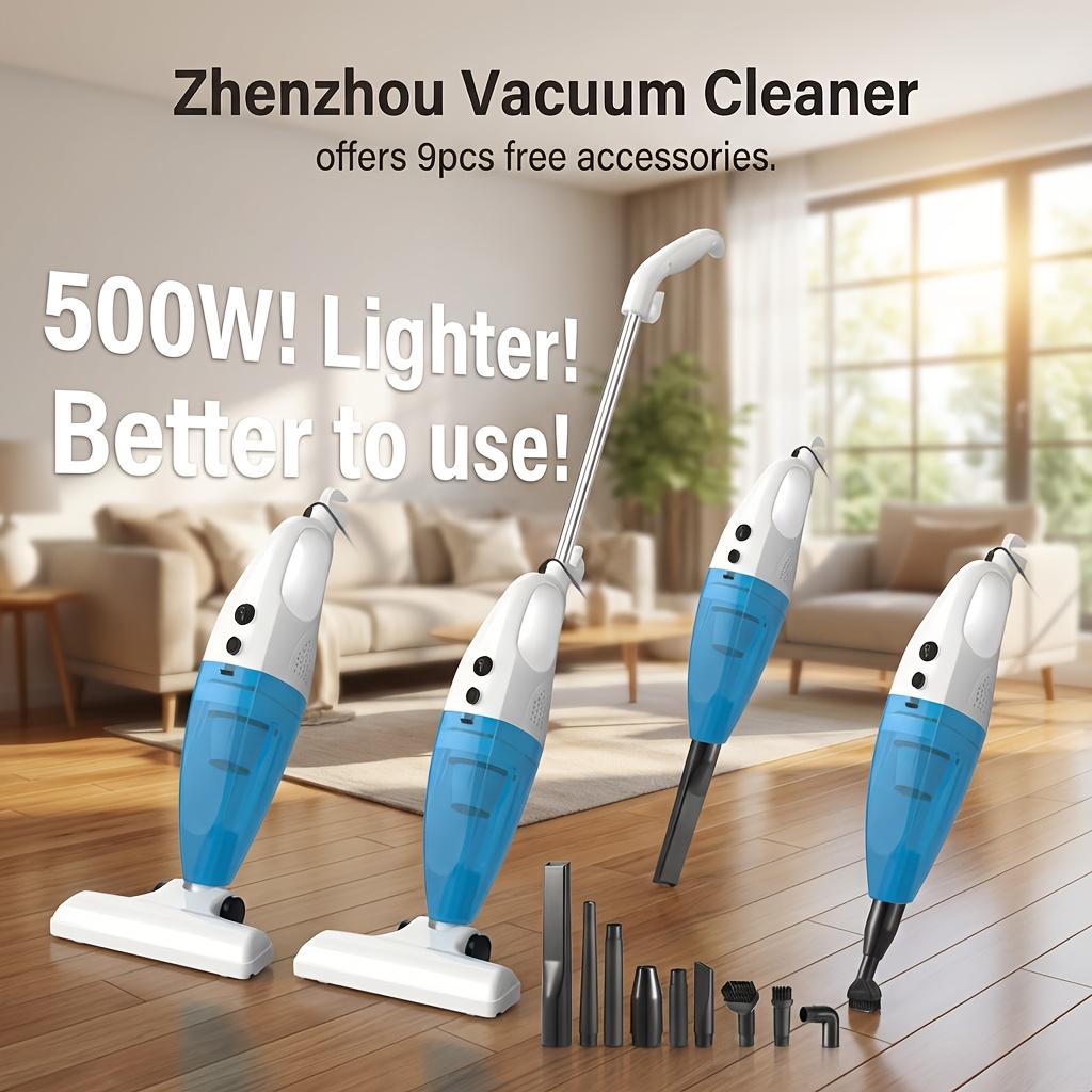 500W Corded Stick Vacuum Cleaner Gift 9 Accessories, 15KPa Powerful Suction 2-in-1 Lightweight Handheld Vacuum with HEPA Filter, Quiet Portable Dust Buster for Hard Floor, Carpet, Pet Hair, Sofa & Dorm, Blue