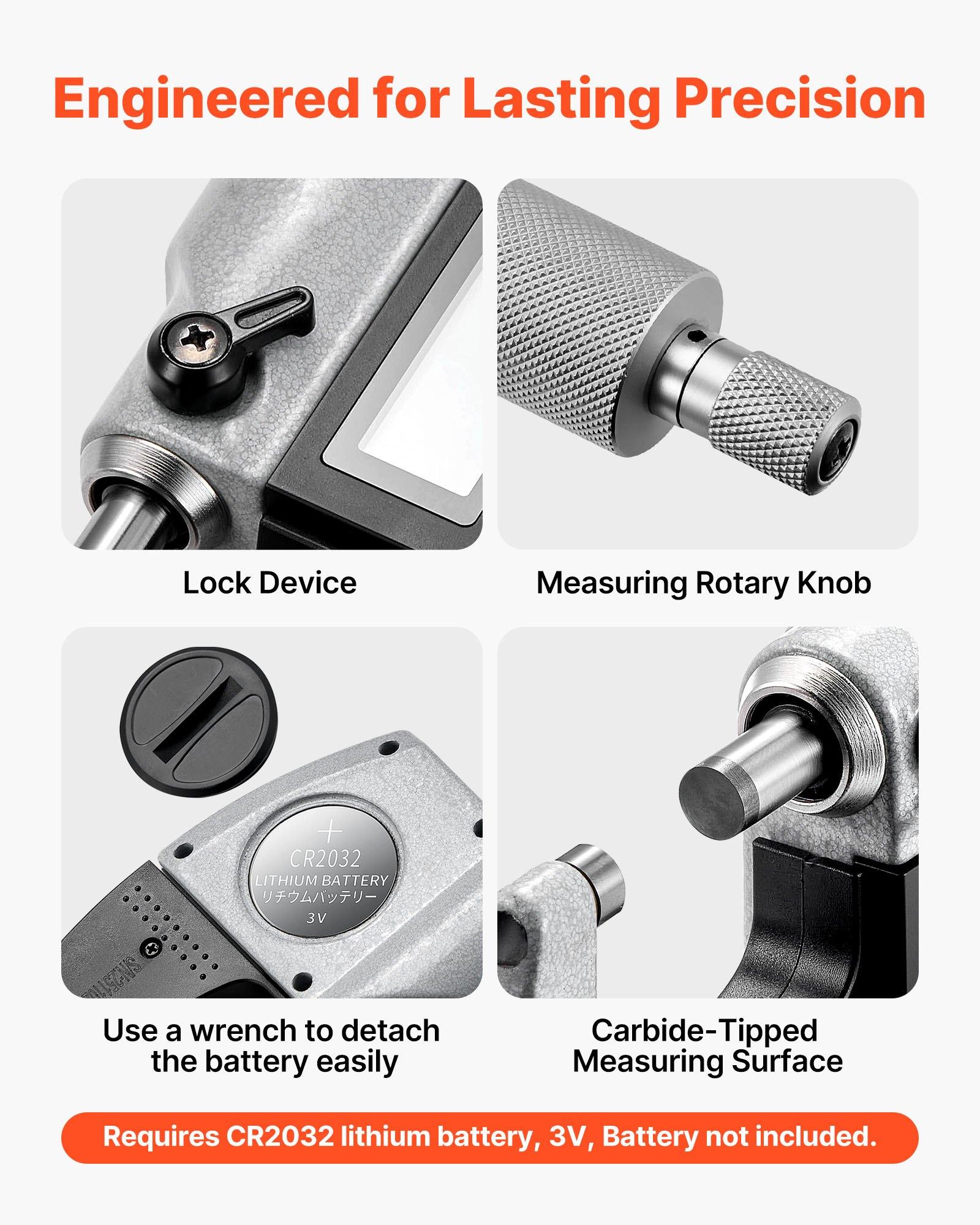VEVOR Micrometer Set, Digital Outside Micrometer 0-1 inch Measuring Range, 0.00005" Resolution, Ultra-Precision 0.0001 Accuracy, LCD Screen, in/mm Switch, Carbide Tip, with Protective Case