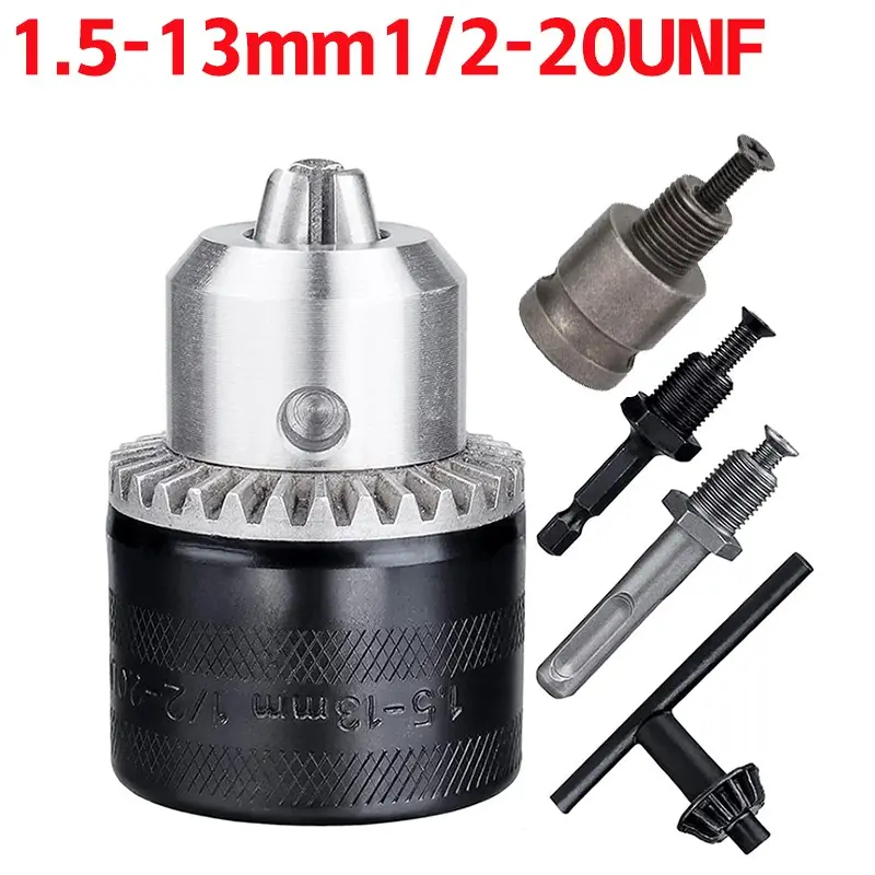 Metal Drill Chuck with Wrench Key, 1.5-13mm 1/2-20unf Threaded Chuck, Electric Tool Holder, Hand Drill Chuck, Chuck