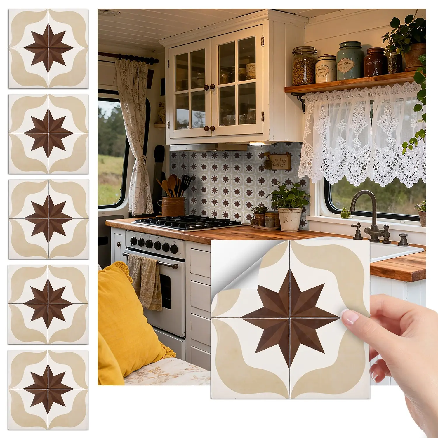 Vintage Moroccan Tile Stickers, Waterproof Oilproof, Peel and Stick, Bathroom Kitchen Decor, Flat Sticker Type, Wall Decal