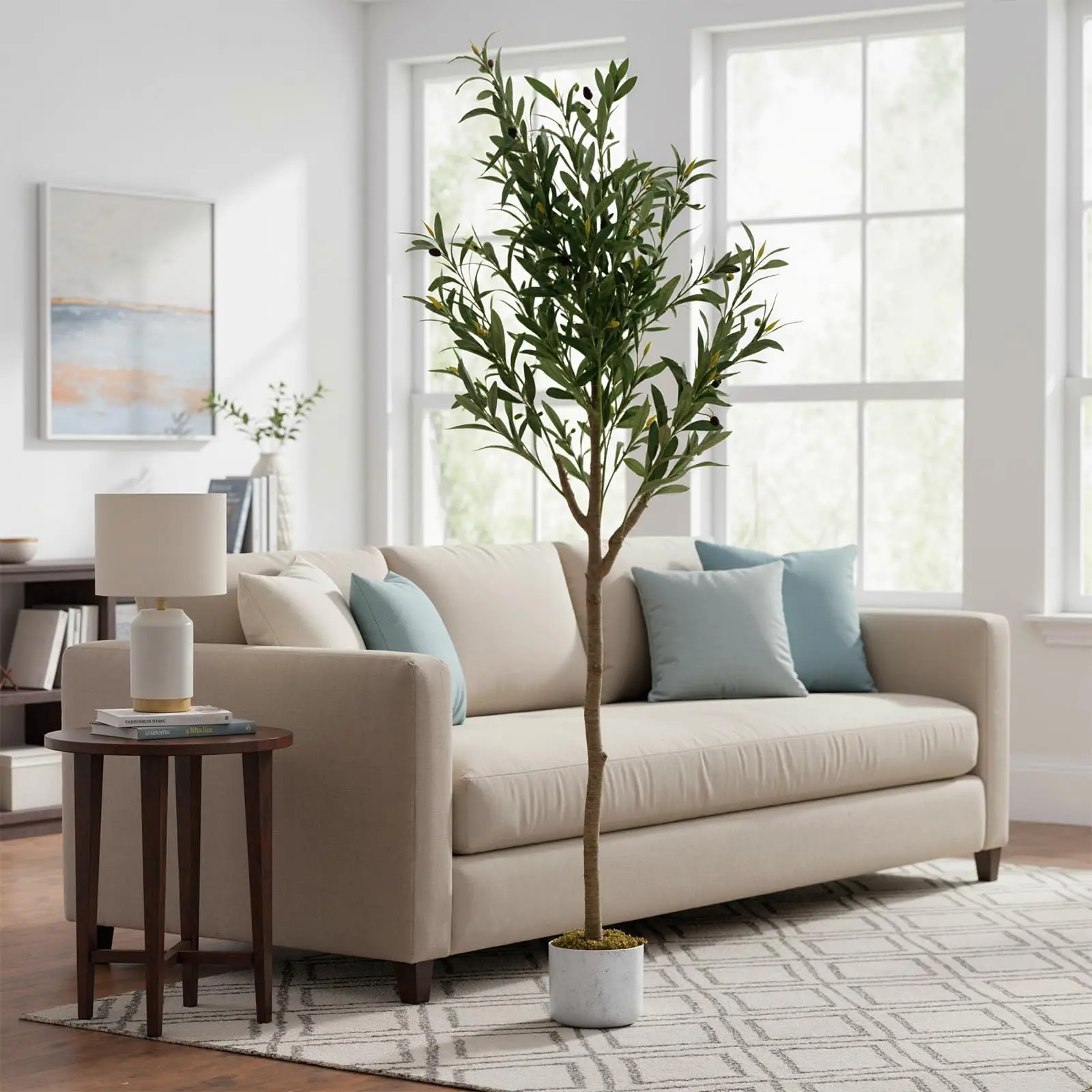 Garvee Artificial Olive Tree in Pot with Realistic Leaves and Multiple Olive Counts, Decorative Plant for Home, Living Room, and Office, Available in Various Heights from 60 to 160 cm