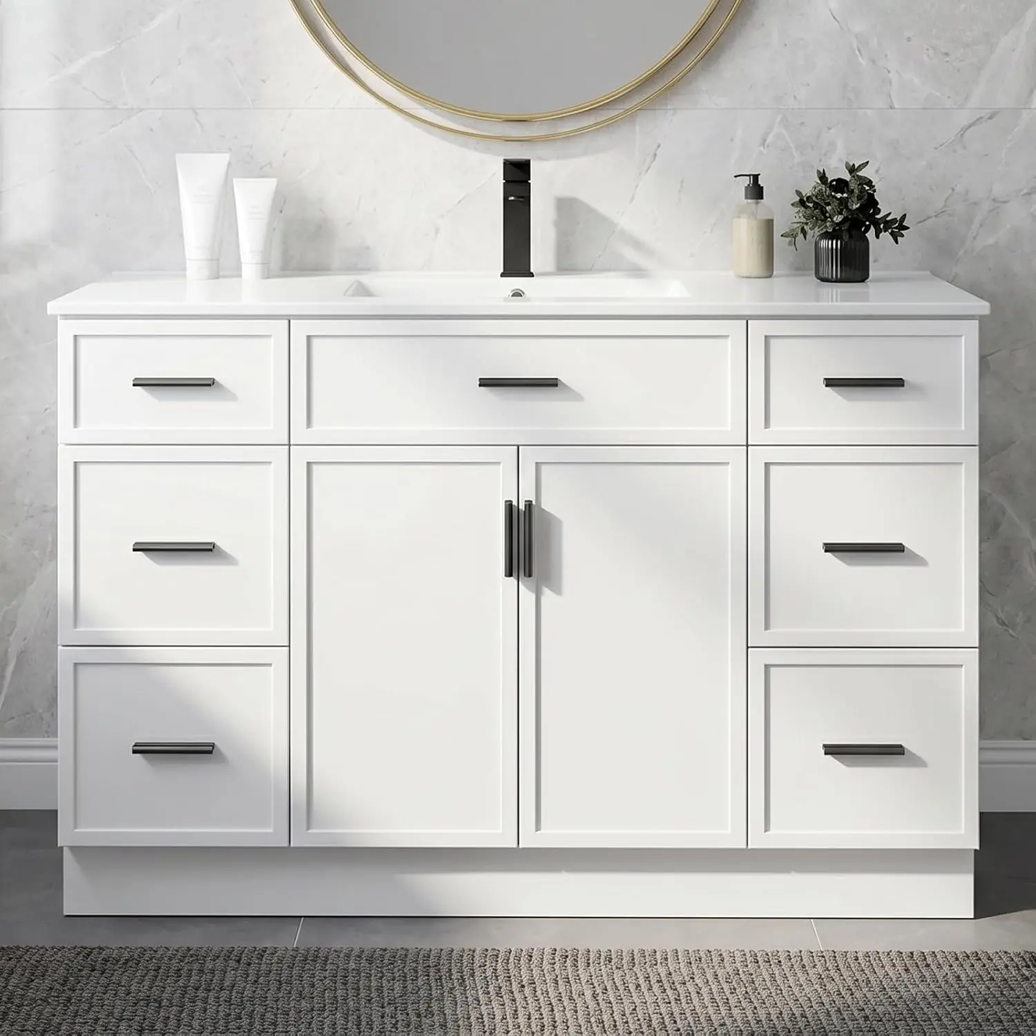 48 Inch Bathroom Vanity , Modern Farmhouse Bathroom Vanity Cabinet, Freestanding Bathroom Vanity with 2 Soft Closing Doors & 6 Drawers, Bathroom Sink Storage Cabinet, White(48")