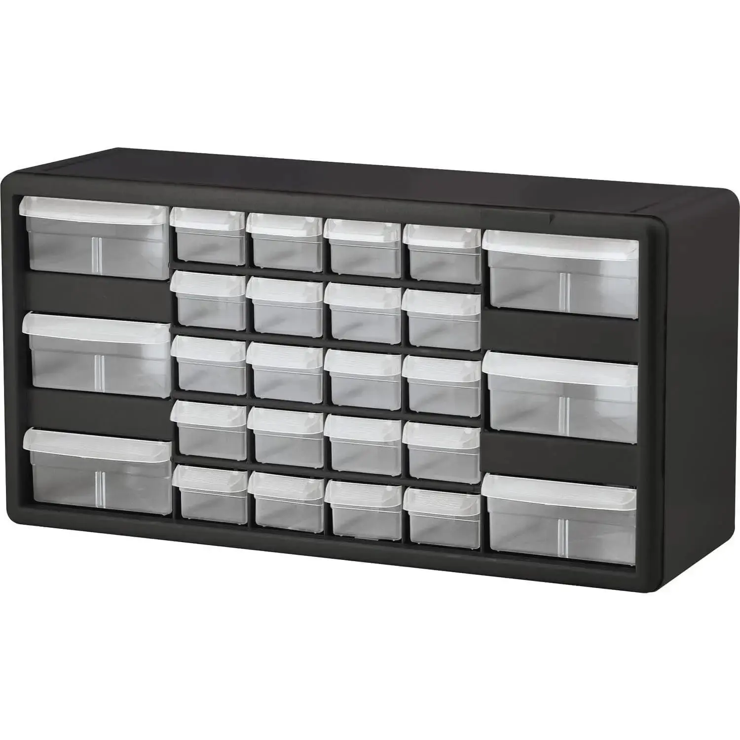 26-Drawer Plastic Drawer Storage Cabinet for Garage Organization, Bead Organizer, Building Bricks Storage, Teacher Toolbox, Makeup Organizer, 20" W x 6" D x 10" H, 10126 Black