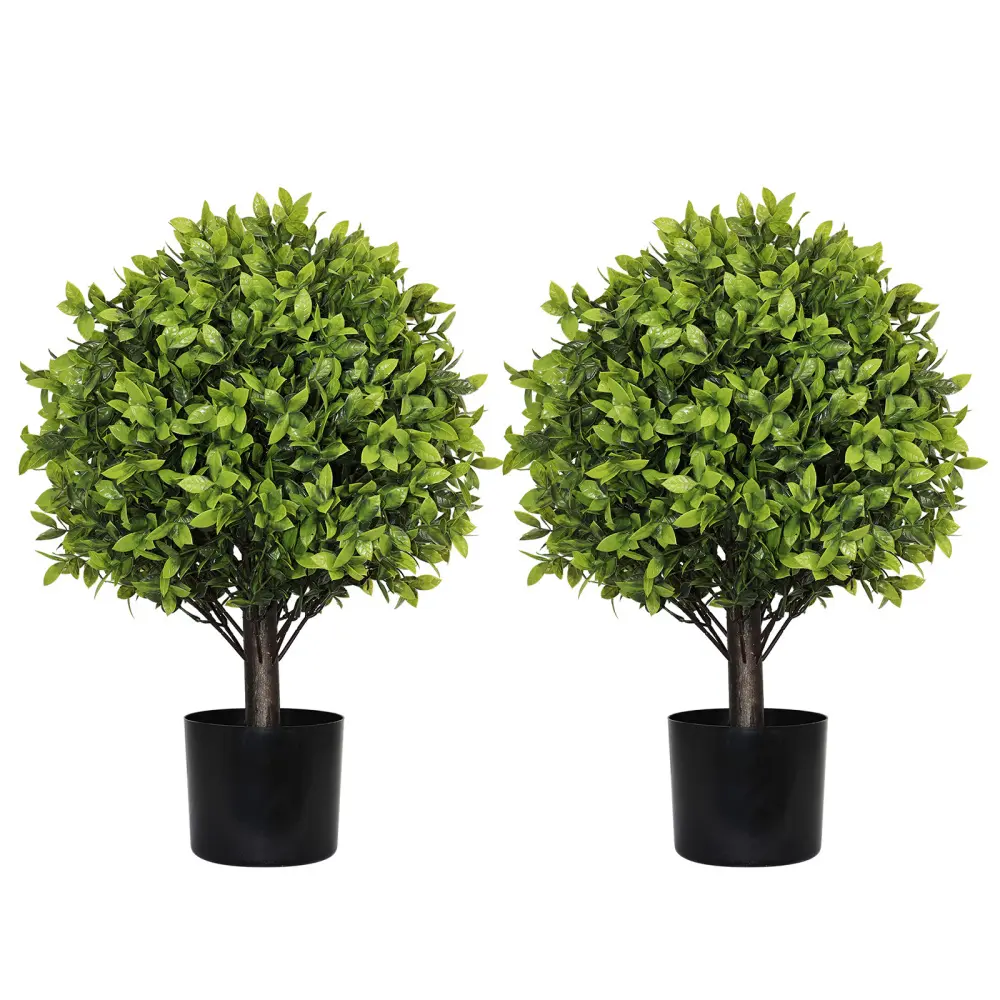 22in Artificial Boxwood Topiary Ball Trees in Pots for Indoor Outdoor Home Garden Decor 2pcs/set