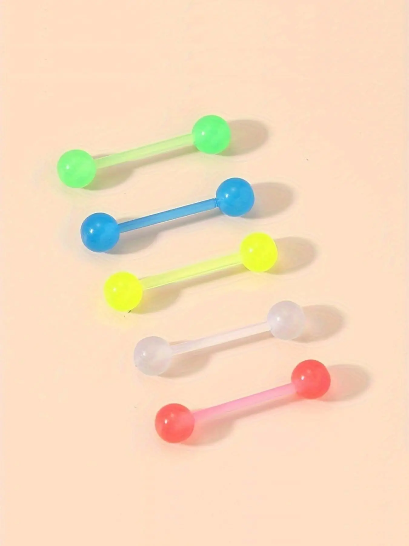 5 Pcs Glow in Dark Acrylic Straight Barbell Piercing Retainer Flexible Plastic Tongue Rings Nipple Piercing Jewelry for Women Men