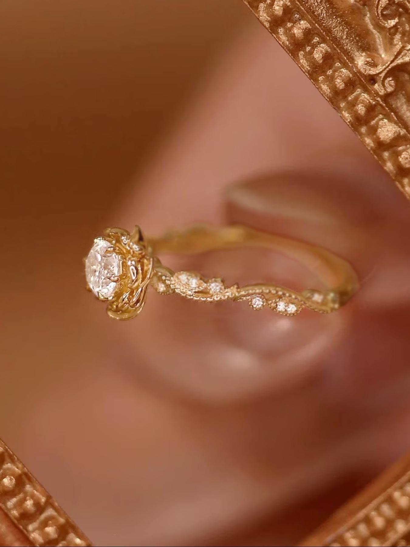 925 Sterling Silver Rose Design Ring, Elegant Engagement Wedding Rings Rhinestones Decor Design Ring for Women, Fashion Jewelry for Party, Daily Decor, Trendy All-match & Exquisite Jewelry for Birthday Gift